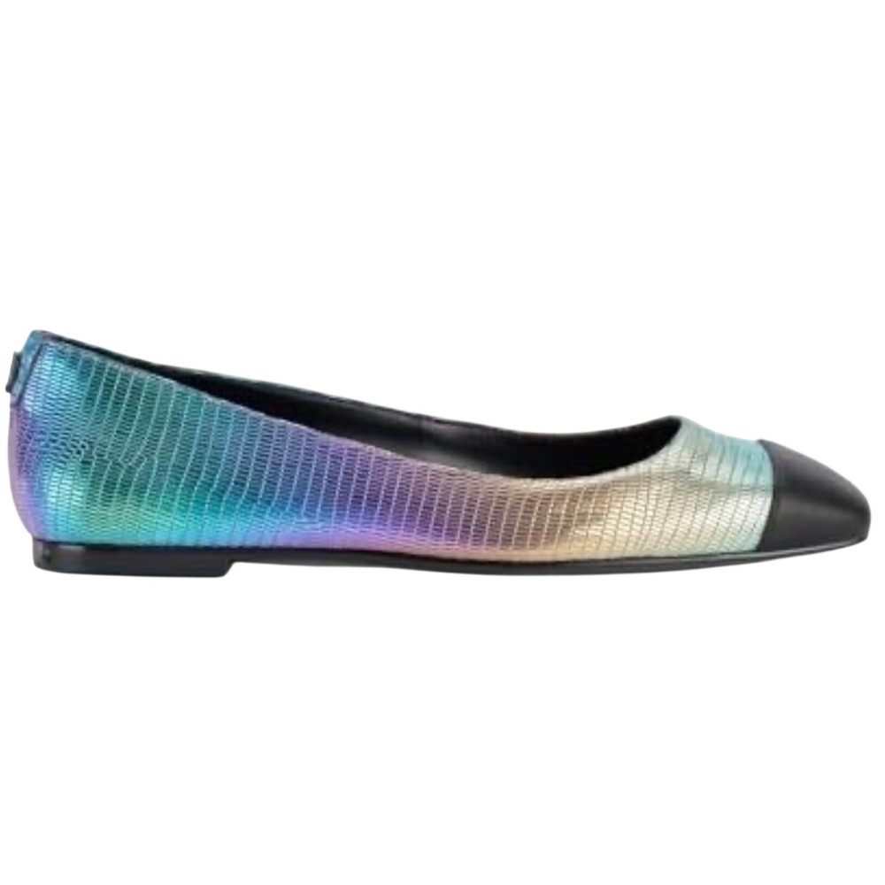 Karl Lagerfeld Paris Iridescent Rainbow Lizard Embossed Square Cap Toe Flats